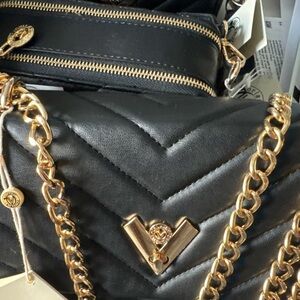 Valentino Orlandi Black Quilted Crossbody with Gold Chain